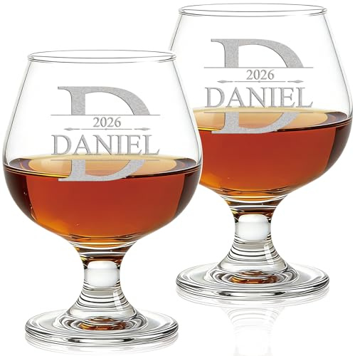 Fxinxi Verre à Cognac Personnalisé – Snifter Gravé avec Nom et Initiale en Cristal sans Plomb, Cadeau pour Mariage, Anniversaire, Saint-Valentin et Noël