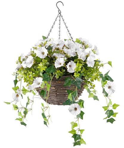 CHRISTOW Artificial Petunia Hanging Basket, White, 30cm