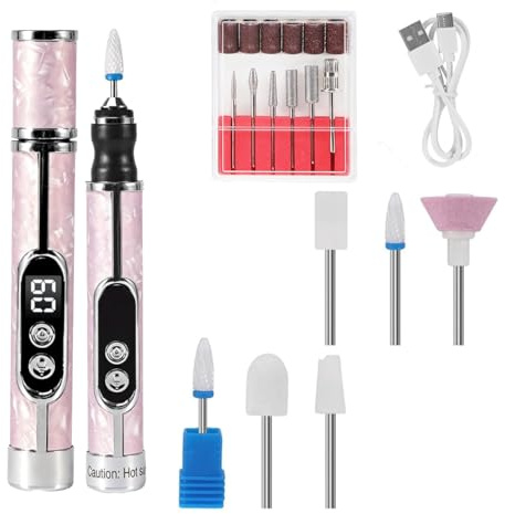 5 Speed Electric Nail File Drill, 2-in-1 Manicure Tool with UV Lamp | Pink Nail Care Kit with 18 Drill Bits, Grind Polish Reshape Thick Toenails & Fingernails for Home Salon Manicure Pedicure