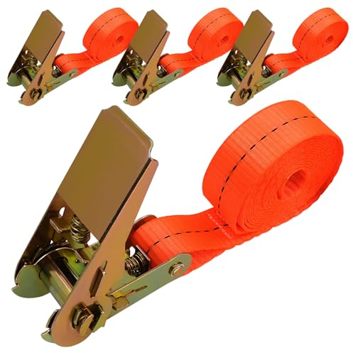 4 cinghie a cricchetto con fibbia, 25 mm x 2 m, cinghie a cricchetto per tettoie e rimorchi, cinghie di fissaggio, cinghie di serraggio regolabili a cricchetto per moto, auto, rimorchio, uso domestico