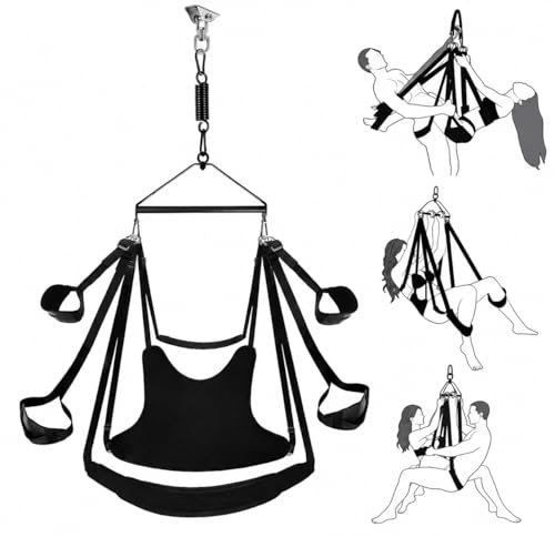 Columpio de amor resistente de 400 kg para parejas, columpio giratorio de 360° con asiento acolchado, soporte para el cuello, correas ajustables y kit completo de montaje en techo, negro mate | Columpio de amor resistente de 400 kg para parejas
