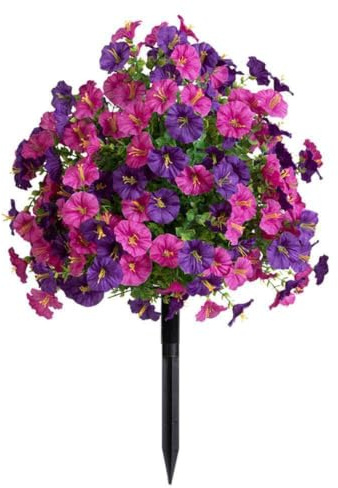 CALMUDHON UV-resistent konstgjord petunia markpinnar falsk rosa lila morgonglans blombuskar utomhus trädgårdsdekor 46 cm