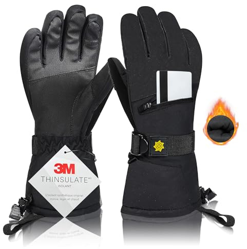 Solaris Waterproof Winter Gloves with Card Pocket, Warm Cozy 3M Thinsulate Ski Gloves for Snowboarding, Shoveling & Outdoor Sports, Gift Idea for Women Men
