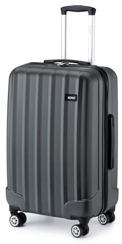 KONO Koffer Trolley Mittelgroß Hartschale ABS Reisekoffer Rollkoffer Suitcase (Grau, L)