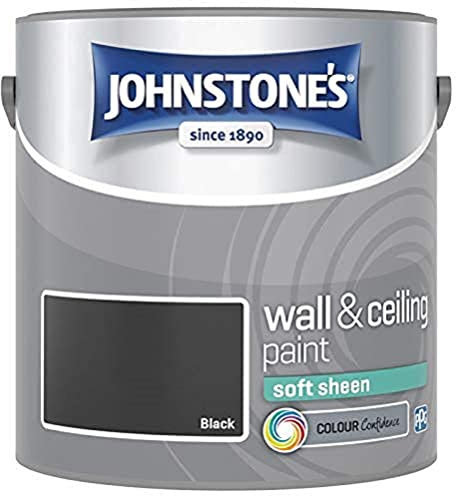 Johnstone's - Wall and Ceiling Paint Soft Sheen - Interior Paint - Satin Finish - Suitable for Interior Walls and Ceilings - Black - 2.5 L
