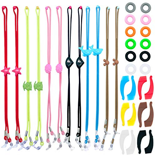 CKANDAY 12 Pieces Kids Eye Glasses Strap,with 12 Pair Silicone Ear Grip Holder,Adjustable Anti-slip Eyeglass Retainer Hooks for Sports Sunglasses Boys Girls Multicoloured