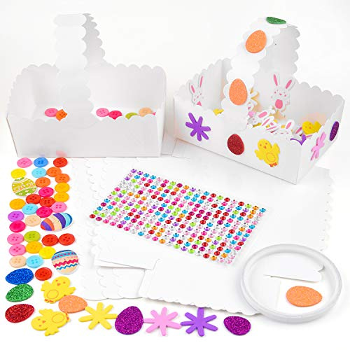 TUPARKA 6 PCS Blanc Pâques Carte Artisanat paniers Kit avec Autocollant de Pâques Couleur Oeuf Boutons pour Enfants décoration de Pâques Artisanat Oeuf de Remplissage Fournitures