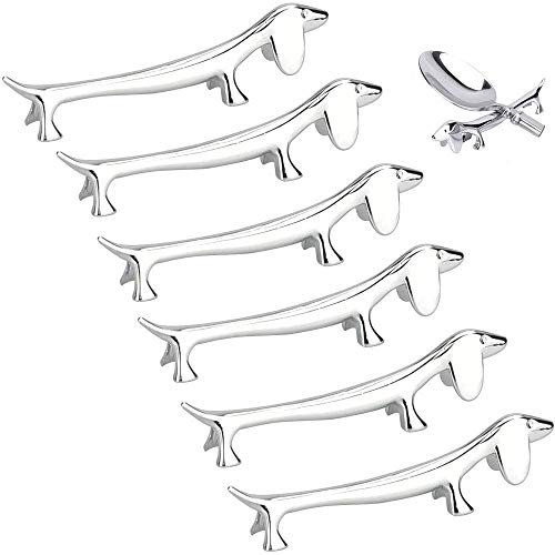 BUZIFU 6 Pcs Chopsticks Rest Little Dog Chopsticks Holder Dachshund Knife Rest Zinc Alloy Fork Stand Spoon Tableware Rack Holder Utensil Cutlery Stand Table Dinning Tool Kitchen Gadgets, Silver