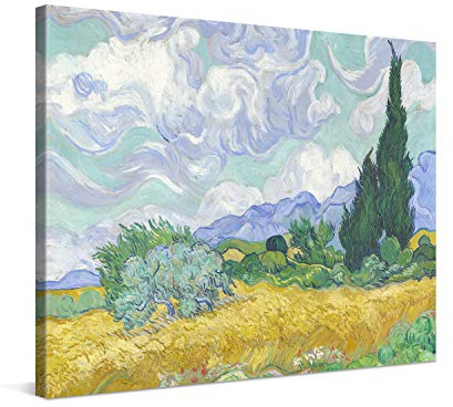 PICANOVA – Vincent Van Gogh Wheat Field with Cypresses 40x30 cm – Bild auf Leinwand – Leinwandbild – Premium Leinwanddruck – Kunstdruck Auf 2cm Holz-Keilrahmen Für Schlaf- Und Wohnzimmer