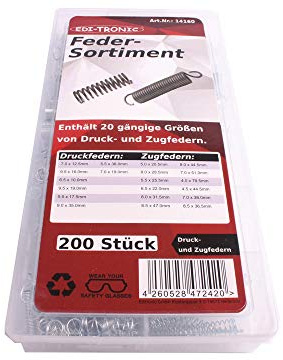 edi-tronic Zugfeder Druckfeder Spiralfeder Sortiment 200-Teilig im Sortimentskasten Set