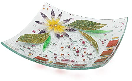 Sospiri Venezia Murano-Glas-Gegenstandsablage mit floraler Dekoration Tischdekoration Wohndekoration Geschenkidee handgefertigt in Italien (19 x 19 cm quadratisch)