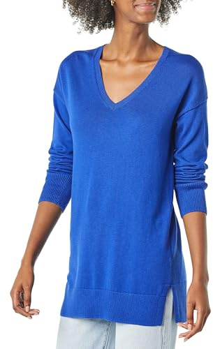 Amazon Essentials Women's Lätt långärmad V-ringad tunika tröja (finns i plusstorlek), Ljusblå, M