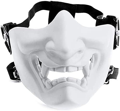 MTGHYARE Tactical Half Face Masks, Evil Demon Hannya Kabuki Samurai Oni Mask Airsoft Protective Masks for Cs War Game Halloween Party (White)