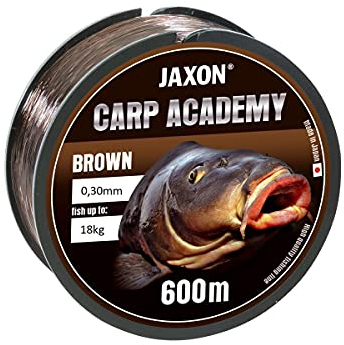 Jaxon Karpfenschnur Angelschnur CARP Academy 600m Spule 0,25-0,35mm Feederschnur Karpfen Monofile (600m/0,35mm/23kg), Braun