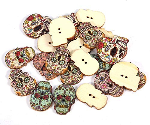 Zunate 50 Stück Schädel-Knöpfe, Skelett-Halloween-Festival-Decoden-Knöpfe, Bekleidungszubehör, für Scrapbooking Nähen Kartenherstellung(Gemischt 1)