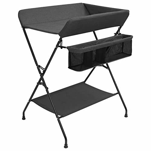 Tidyard Wickeltisch mit Seitlichen Staufächern, Wickelkombi Wickelauflage klappbar Baby Wickeln Eisen Anthrazit