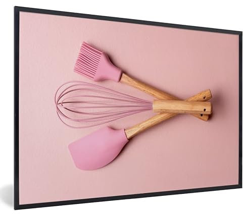 MuchoWow Poster encadré Ustensiles de cuisine - Rose - Pâtisserie Tableau deco avec cadre 60x40 cm affiche decoration murale