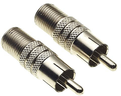 Keple Nickel Body RCA Phono to F Type Socket Adaptor, Phono Plug to TV Coaxial Type F Socket Adaptor With Screw Design, Pack of 2 RCA Composite Male Adapters, CCTV Plugs & Accessories