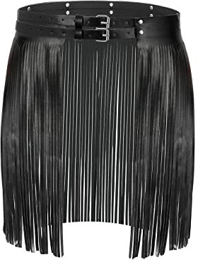 WERFORU Damen Fransen Gürtel Mode Kunstleder Quaste Rock Frauen Punk Taillengürtel Schwarz