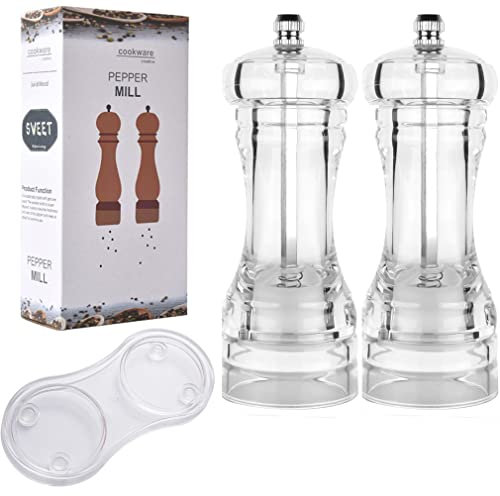 Lot de 2 moulins à poivre transparents rechargeables et réglables en acrylique transparent de 10,2 à 20,3 cm avec rotor en céramique