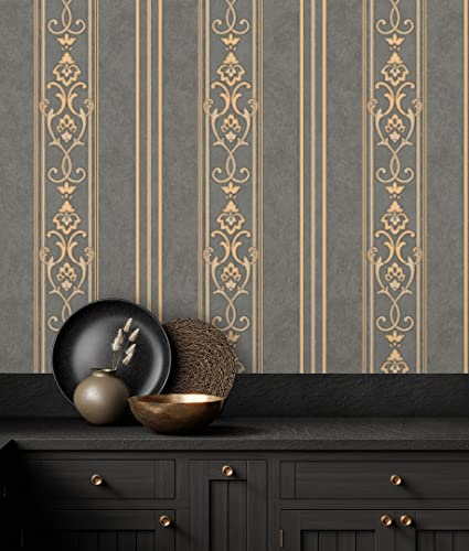 GAULAN 500676861 - Vinyltapete, Strapazierfähig, Abwaschbar. Viktorianische gestreifte Tapete mit Textur und für Wohnzimmer Küche Bad Schlafzimmer Möbel - Muster DIN A4