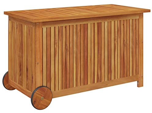 Tidyard Trädgårdskista, förvaringslåda med hjul, kuddlåda, trädgårdslåda, förvaringslåda, träkista, skattkista, förvaringskista, bärbar skattkista, trälåda, leksakslåda, 90 x 50 x 58 cm (B x D x H)