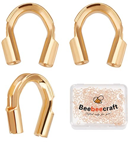 Beebeecraft 1 Box 300Pcs Wire Guardian 18K Gold Plated Brass U Shape Wire Guard Loops Thread Protector for Jewelry Making Earring Bracelet Necklaces(Hole: 0.6mm)