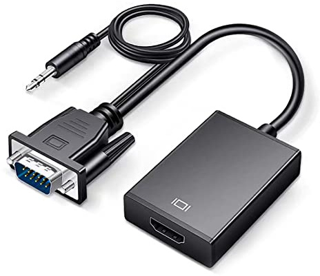 Lazmin112 Convertisseur VGA vers HDMI, Convertisseur Vidéo VGA Full HD 1080p, Adaptateur VGA d'alimentation USB avec Câble Audio 3,5mm pour Moniteur TV PC