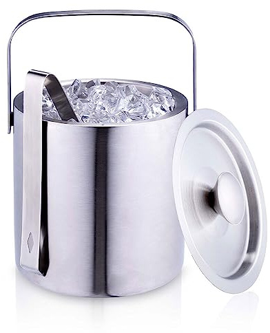Murago - Eiseimer mit Deckel und Zange ca. 1,2L - Edelstahl Eiswürfelbehälter Eiskübel Eisbehälter Eiswürfel Eiskühler