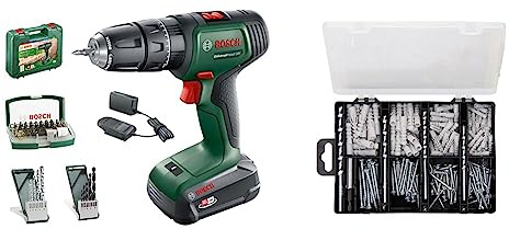 Bosch Akku Schlagbohrschrauber UniversalImpact 18V (1 Akku, 18 Volt System, im Koffer) – Amazon Edition & 173 tlg. Befestigungs Set