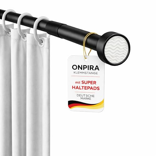 Onpira® Teleskopstange ohne Bohren 40-60cm Schwarz Rostfreie Duschvorhangstange & Gardinenstange zum Klemmen | 5 Längen 40–230 cm 3 Farben: Schwarz, Weiß & Edelstahl | Starker Halt bis 12 kg