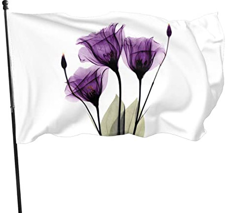 Bruant 90X150cm Trio De Gentianes Violettes X-Ray Flowers Drapeau De Jardin Double Couture Drapeau De Vacances Avec Œillets Suspendus Fanion Pour Décorations Événements Maison