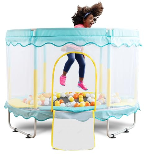 FOXSPORT Trampoline d'intérieur avec Filet, Coussin rebondissant, Protection des Bords, pour Enfants à partir de 2 Ans – Trampoline de Jardin pour Enfants – Mini Trampoline pour Enfants (Blue)