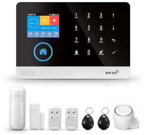Home Alarm System, 2G GSM WIFI Wireless Security System Kit,Door Sensor, Motion Sensor, Controller, High Decibel Siren for Home Security, Work with Alexa