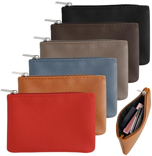 Towviy 6 Stück Portemonnaie, PU Münzbörse Kleines Portemonnaie Leder Mini Geldbörse mit Reißverschluss Schlüsseletui Mini Geldbeutel