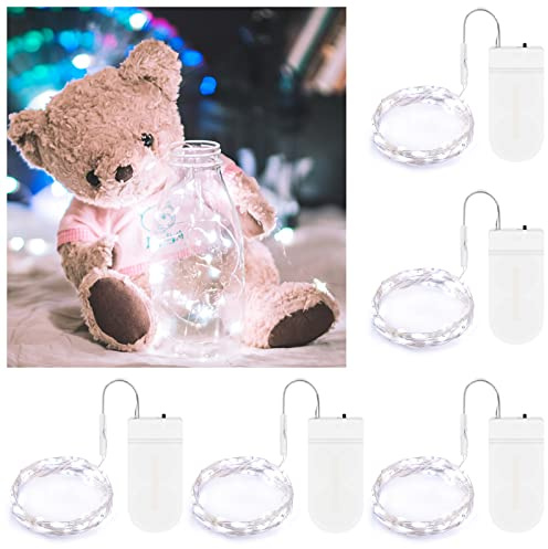 BROTOU LED-Lichterkette, 5 Stück, 2 m, 20 LEDs, batteriebetrieben, wasserdicht, Kupferdraht, Lichter für Innen- und Außendekoration, Weihnachten, Halloween, Valentinstag, Geburtstag (kaltweiß)