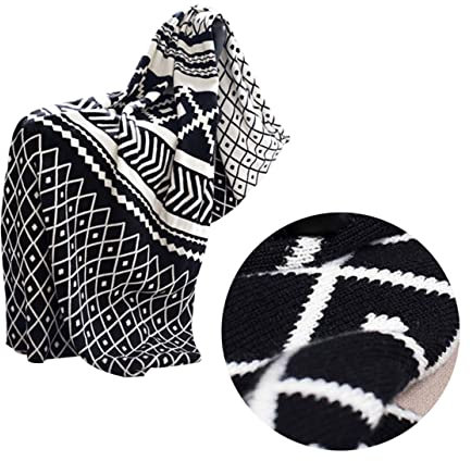 Warmhm 1stück Geometrische Strickdecke Bohemian-Stil Vielseitige Kuscheldecke Für Sofa Bett Und Flugzeug Pflegeleicht Und Maschinenwaschbar Für Jede Jahreszeit