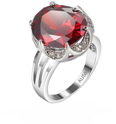 Epinki Antragsring 14K Au585 Weißgold, 6 Klaue Bandringe Eheringe mit Labor Erstellt Rubin Rot, Gold 585 Bandringe Eheringe mit Moissanit Echte Goldschmuck, Gr.69 (22.0)
