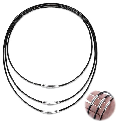 Peysaitr 3 Stück Lederband Halskette, 3MM Lederkette Herren ohne Anhänger, Schwarz Kunstleder Halskette Braid, Kette für Damen, Edelstahl Verschluss Wachs Lederkette (46/51/56cm)