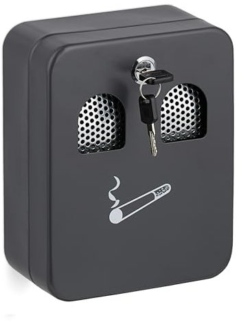 Relaxdays Wandaschenbecher für draußen, abschließbar, Metall, Aschenbecher Wandmontage, HBT: 20 x 16 x 8,5 cm, anthrazit