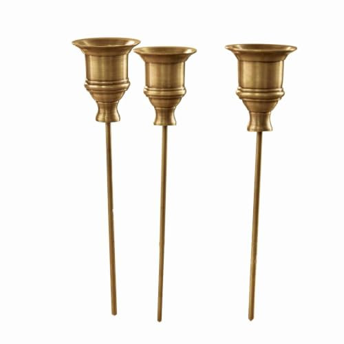 Loberon Steck-Kerzenhalter 3er Set Lalley, Messing | im Nostalgie-Look, für Blumentöpfe & mehr geeignet, für Stabkerzen, Kerzenständer, Dekoration