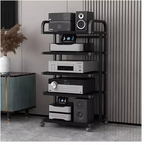 JYHHCYS Audio Rack HiFi Regal Wohnzimmer Stereoschrank Mit Rollen, Hoher Moderner Audio-Video-Medienständer Große Kapazität Entertainment Stereo Komponenten Rack (Color : 5 Tier-A)
