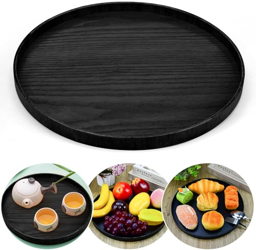 DTYGUIXE Rund Tablett 30cm Holz Dekotablett Bambus Schwarz | Schwarzes Bambus, Für Wohnzimmer, Küche, Bad, Kaffee, Kerzen, Schmuck und Dekoration