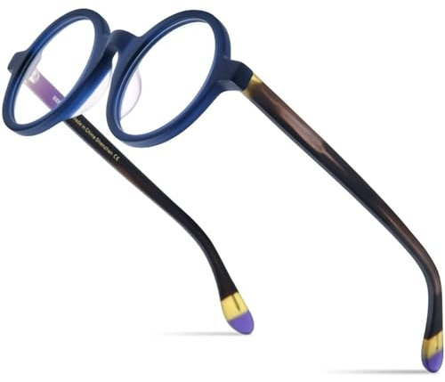 MUTYNE Mehrfarbige, matte Acetat-Brillenfassung für Herren, Retro, große runde Brillen, Damen-Brillen, Brillen, Mattblau, Einheitsgröße