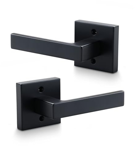 Linkaa 2 Pack Dummy Lever Pull Interior Matte Black Door Handles Knob | for Closet Hall Double French Doors, with Screws,Reversible,Fit Standard Doors,Heavy Duty Zinc AlloyINo-Turning No LatchI