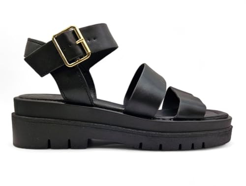 Yours Womens Gladiator E Wide Fit Sandals Ladies Chunky Platform Ankle Strap Shoes Size 5E-10E (Black, UK Footwear Size System, Adult, Women, Numeric, Wide, 6)