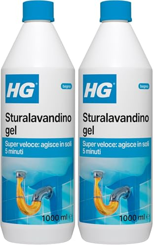 HG Sturalavandini Liquido, Sblocca gli Scarichi Intasati di Lavandini e WC da Cumuli di Carta Igienica, Capelli e Residui di Sapone, 1 litro (Confezione da 2)