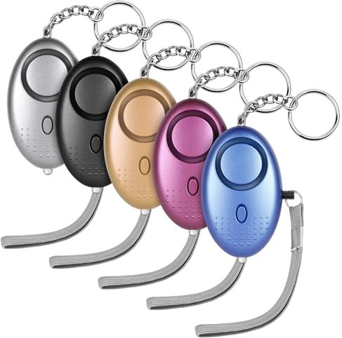Flintronic Alarme Personnelle, 5 Pièces 140DB Alarme de Sécurité d'urgence, avec Lumières LED, Porte Cle Lampe de Poche Portative pour Les Enfant, Femme et Personnes âgées