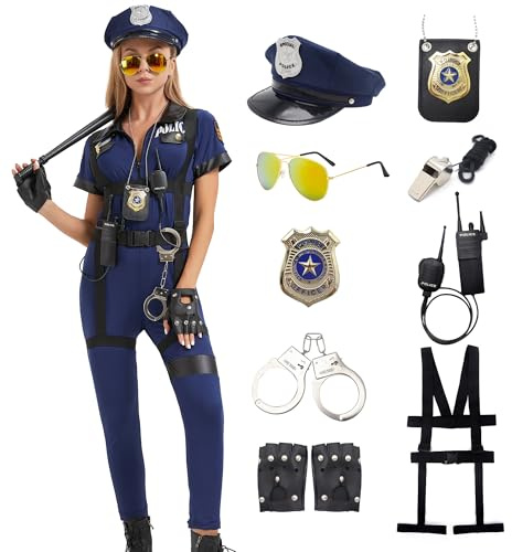 Dzorim Disfraz de policía mujer, vestido policía mujer policía disfraz policía disfraz mujer accesorios de ropa (L)