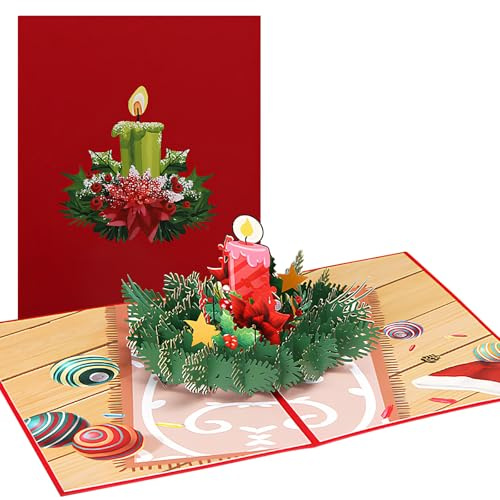 Christmas 3D Greeting Cards, Pop Up Christmas Cards 3D Pop Up Holiday Greeting Cards Advent Wreath Candle Gift Card for Christmas Xmas